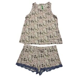 Honeydew Intimates Pajama Set Tank Top Shorts Floral Print Lace Trim L